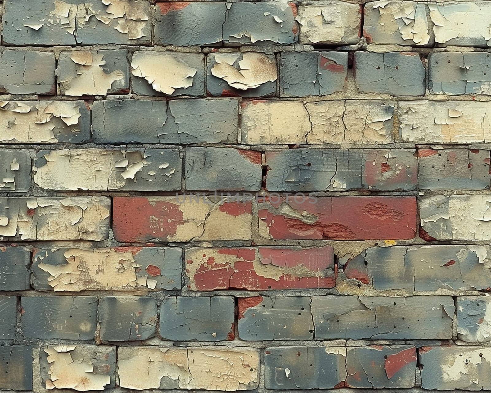 Old brick wall with peeling paint, great for vintage and rustic background themes.