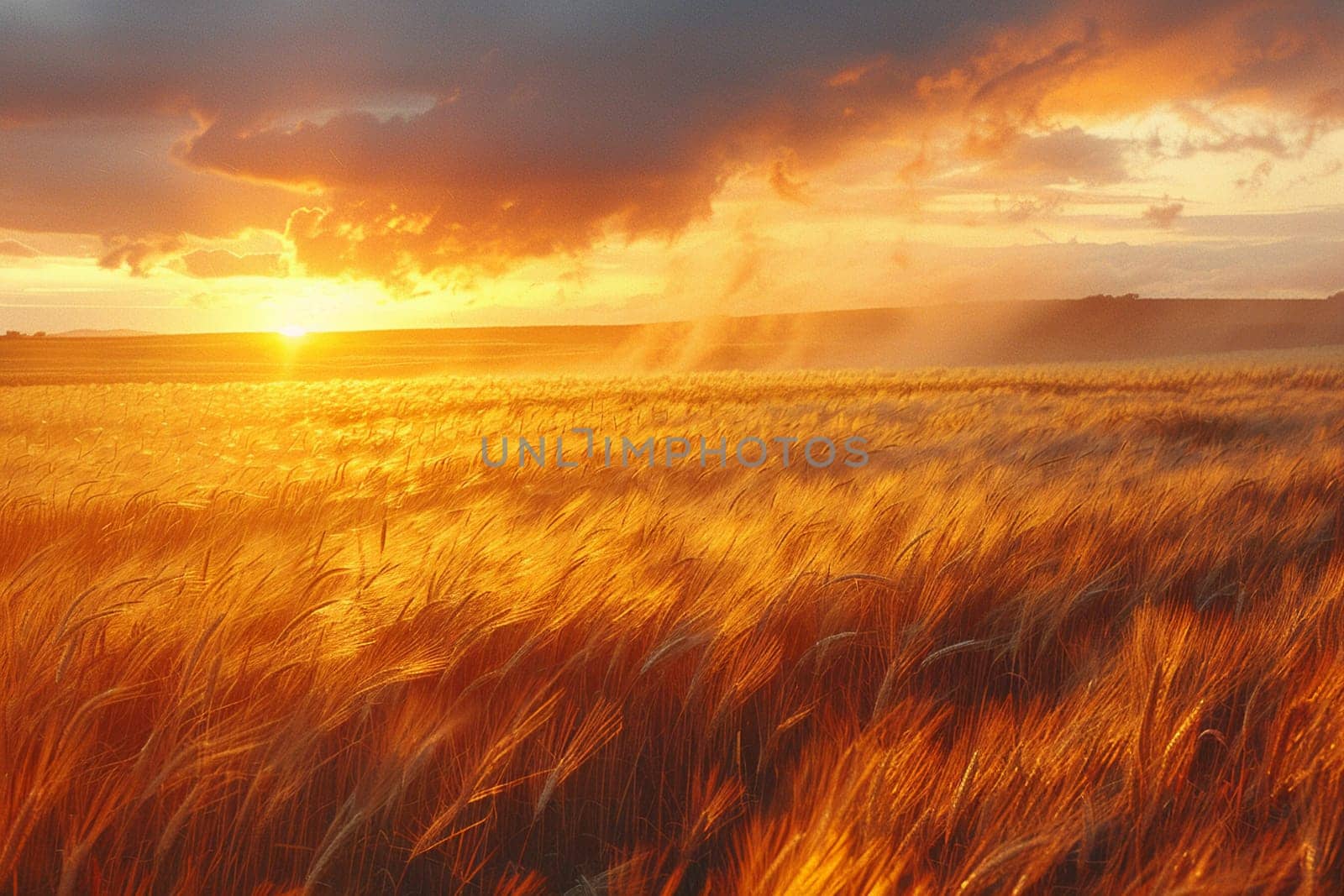 Waves of grain in a field at sunset, symbolizing abundance and the natural world.