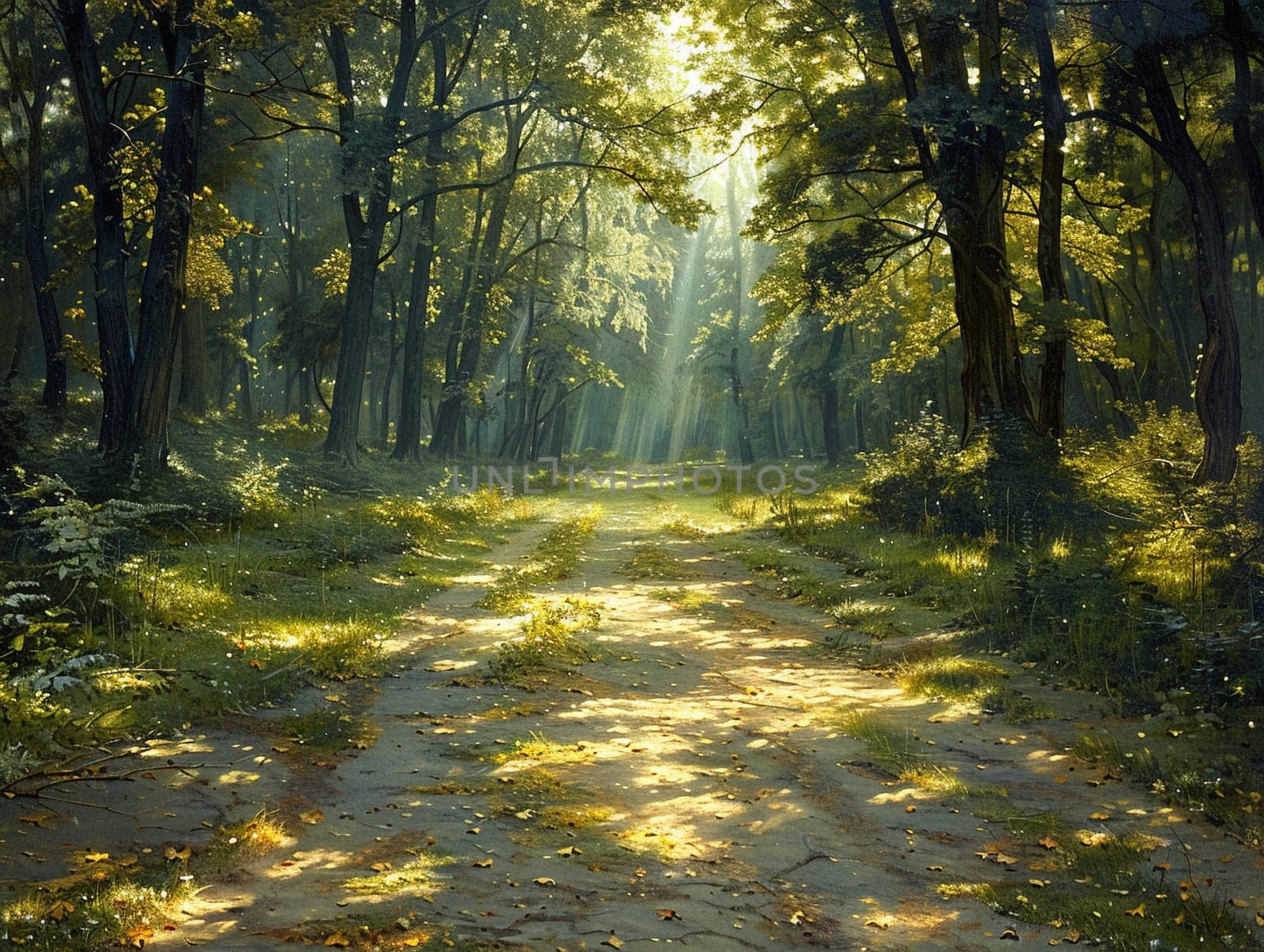 Shadows cast by a forest canopy on a woodland floor by Benzoix