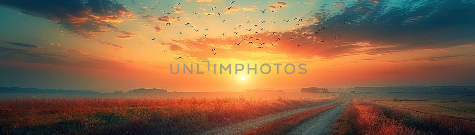 Silhouette of birds flying at dusk by Benzoix