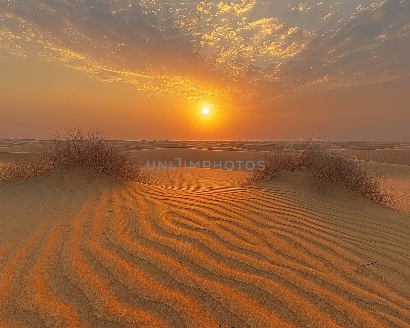 Patterns in the sand dunes under a setting sun, representing natural artistry.