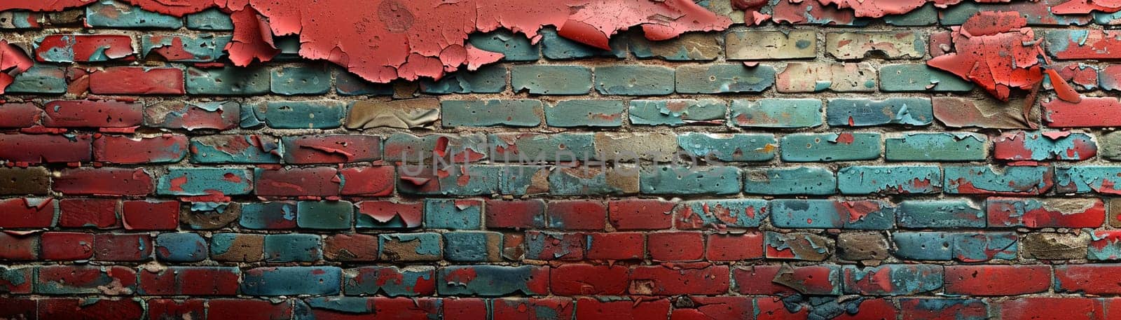 Old brick wall with peeling paint by Benzoix