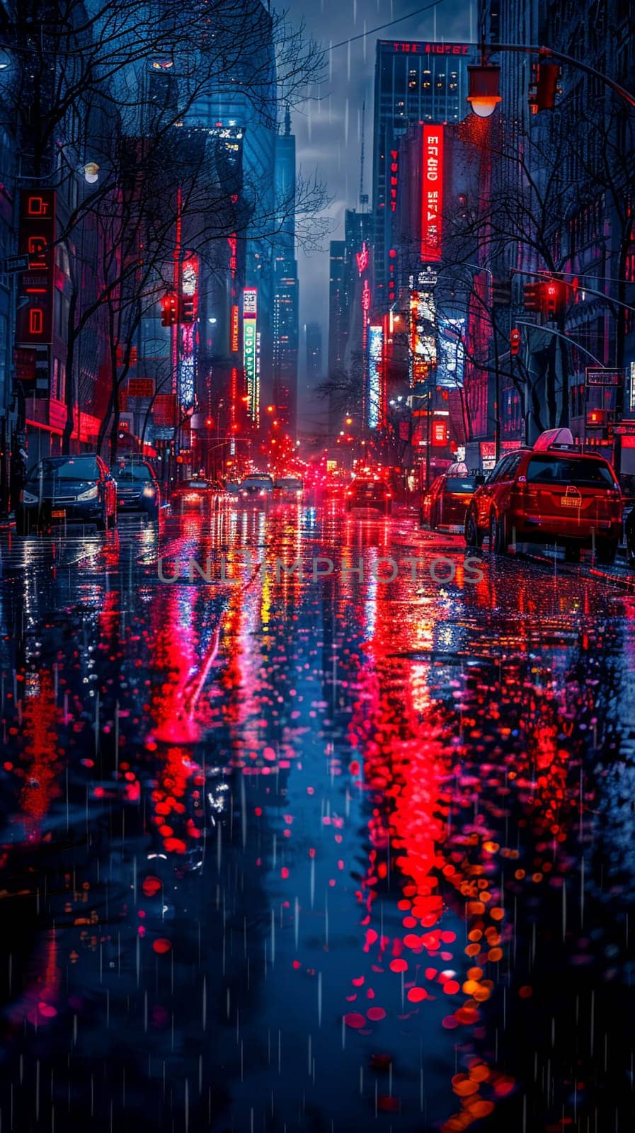 Rain falling on a city street at night by Benzoix