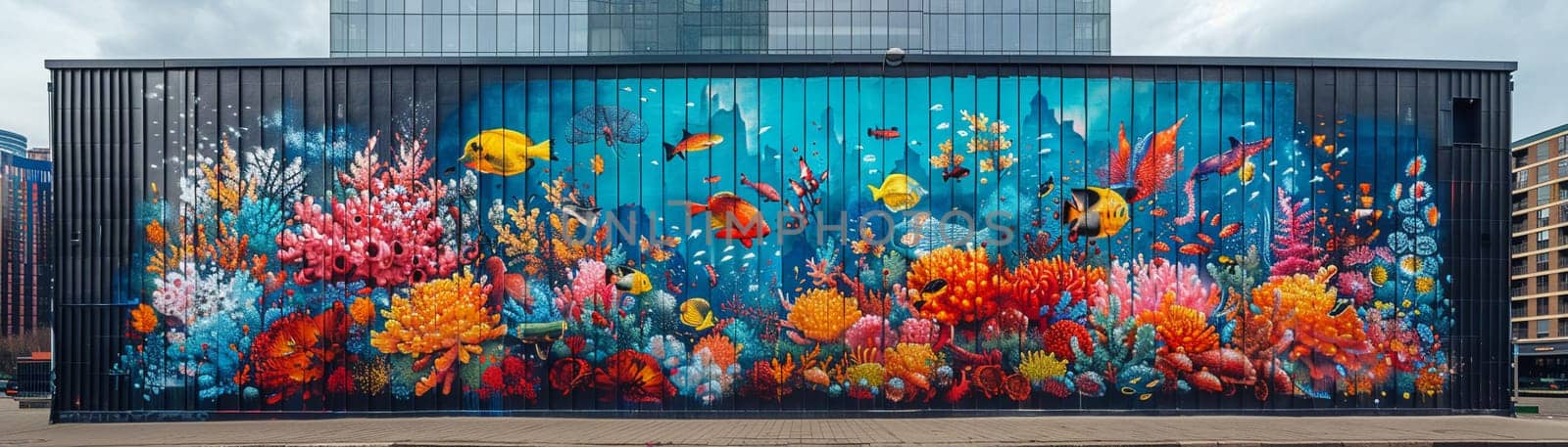 Vivid street art covering an entire building, showcasing creativity and urban expression.