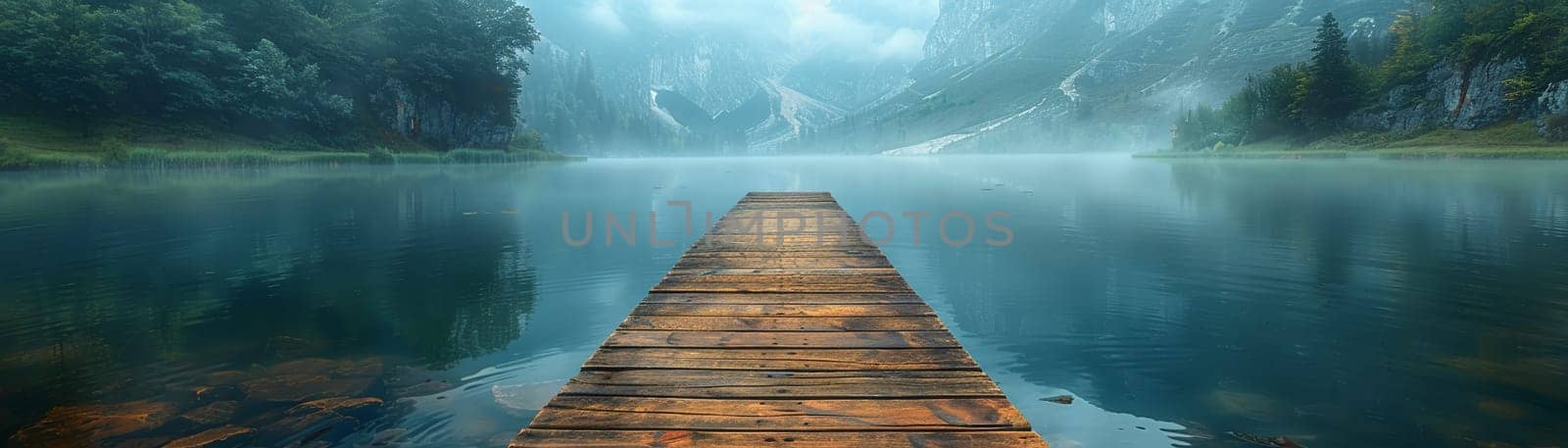 Old weathered wooden dock over water, evoking nostalgia and peaceful themes.