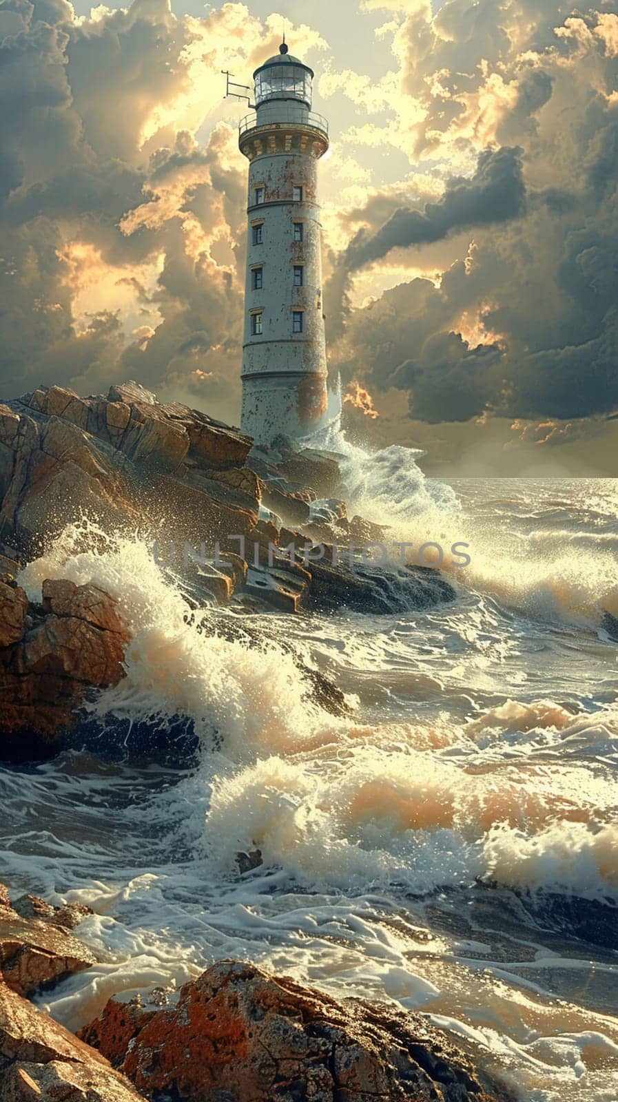 A picturesque lighthouse standing guard at the edge of the sea, evoking safety and guidance.