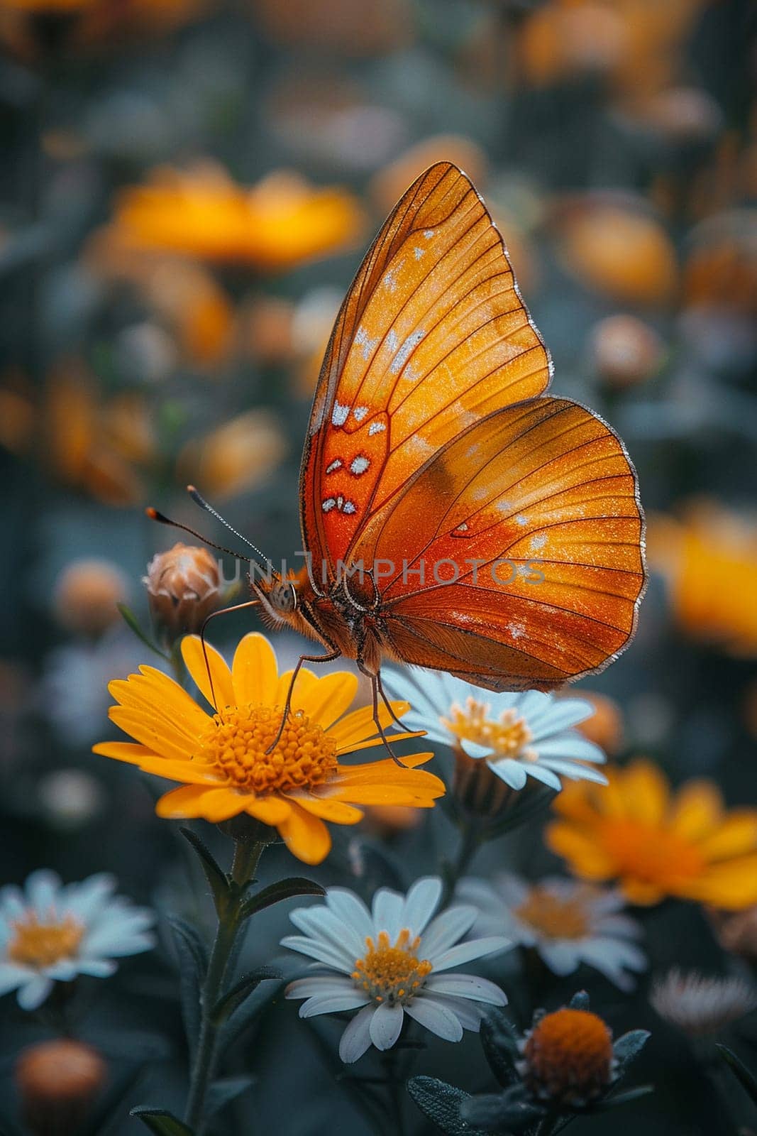 Close-up of a butterfly resting on a wildflower by Benzoix
