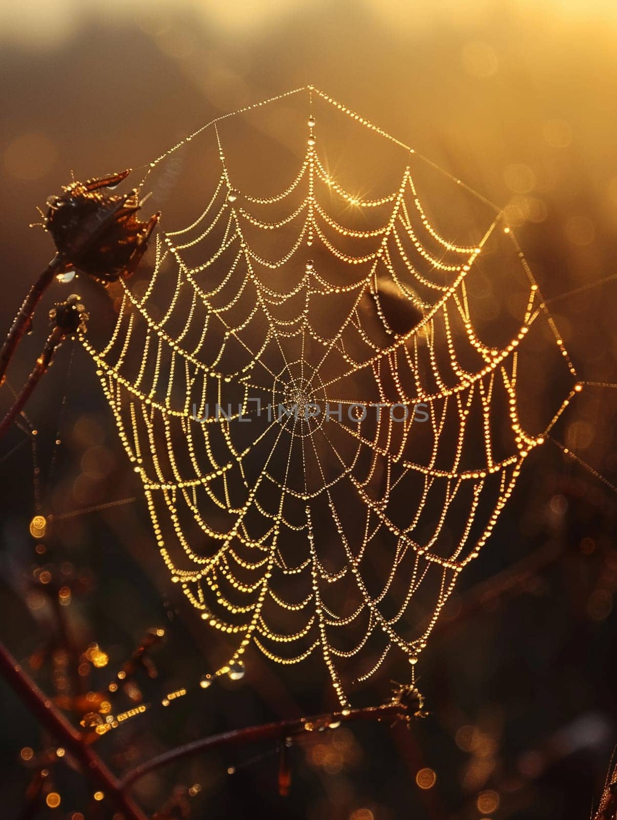 A dew-covered spider web in the early morning light by Benzoix