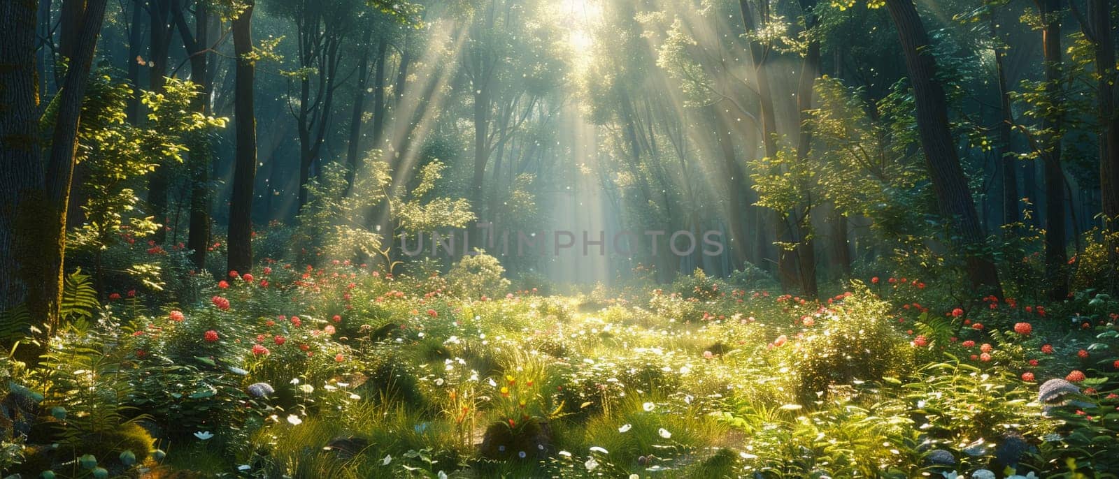 A peaceful forest clearing bathed in sunlight, offering a sanctuary in nature.