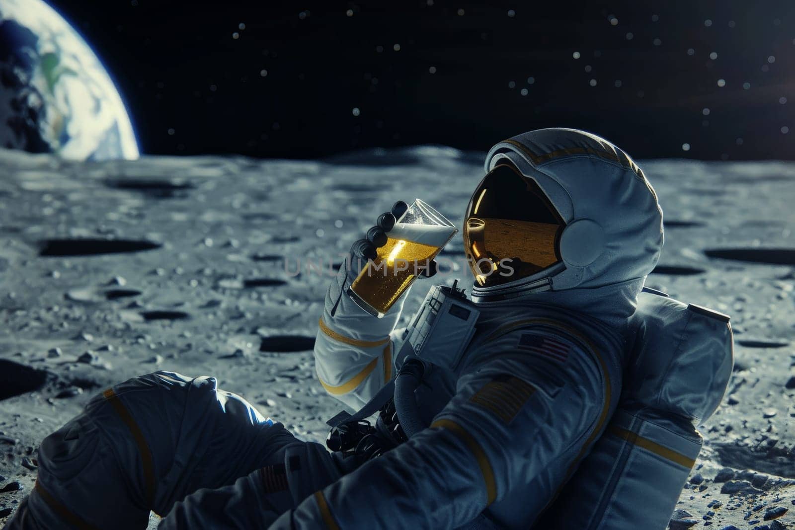 An astronaut drinks some beer on the planet. Generative AI..
