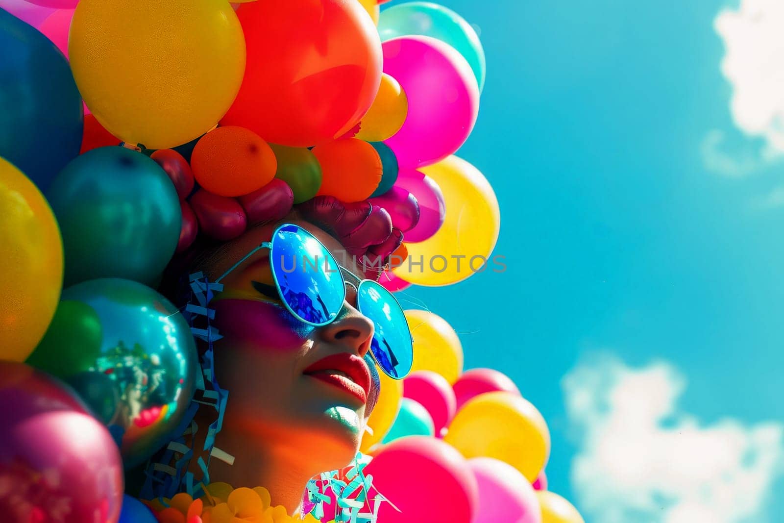 person in rainbow colors balloon . LGBTQ and pride month concept. Generated with ai. by matamnad