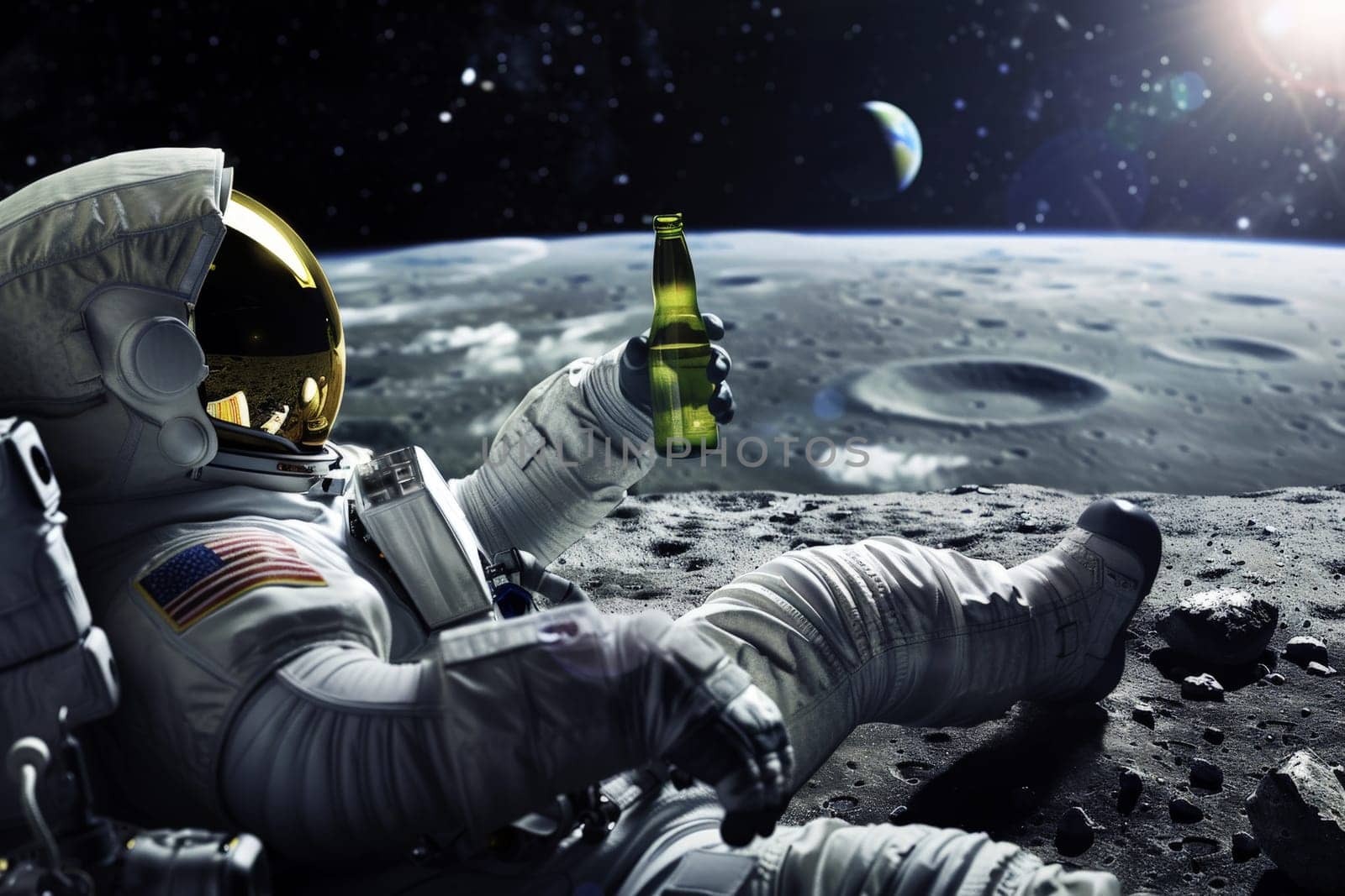 An astronaut drinks some beer on the planet. Generative AI. by matamnad