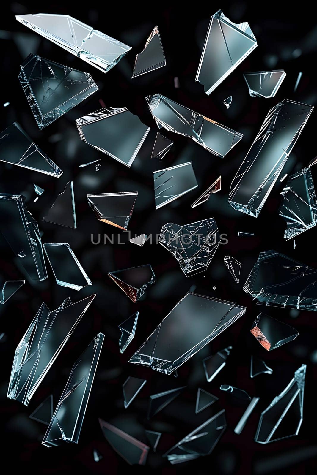 Symmetrical pattern of broken glass on black background by Nadtochiy