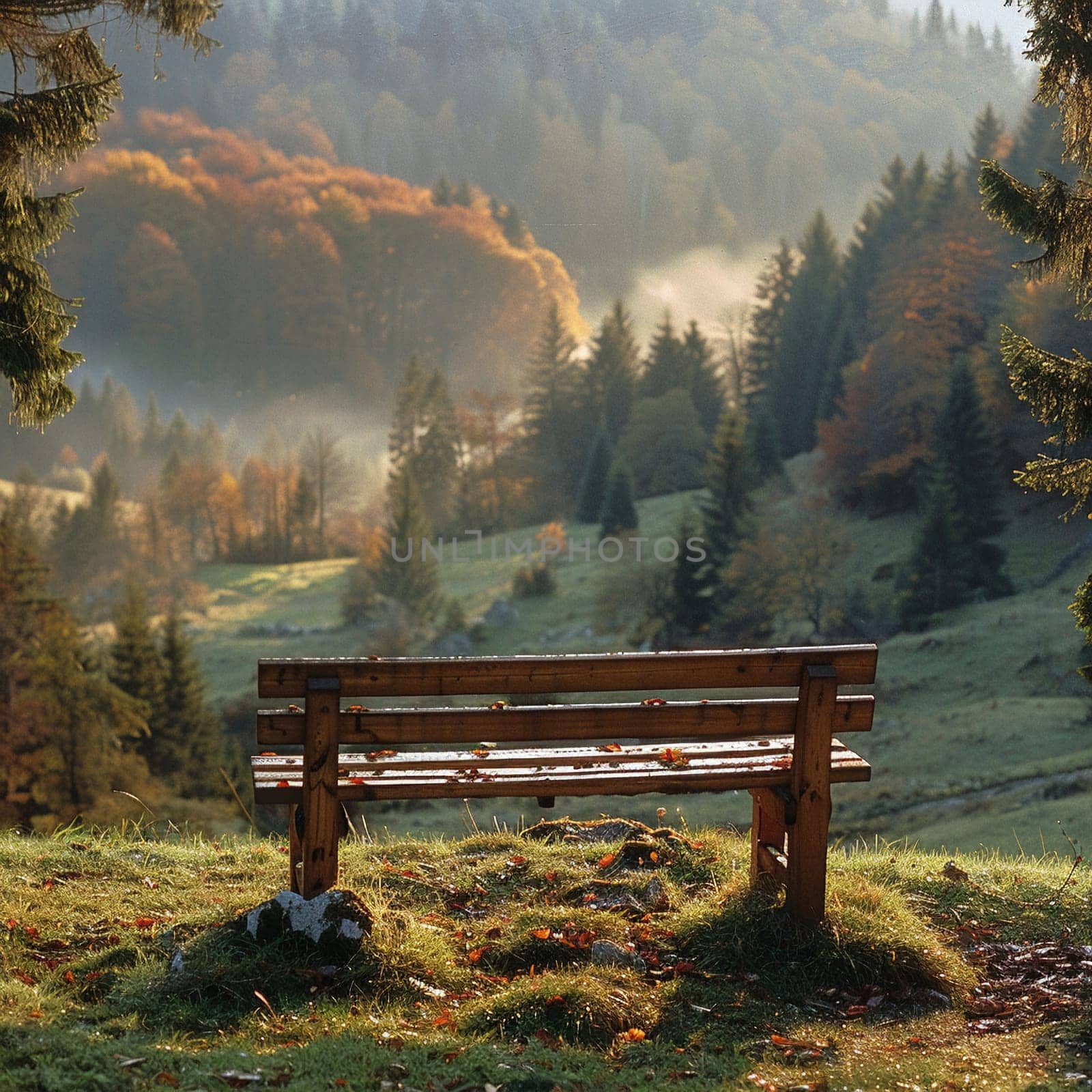 A solitary bench overlooking a scenic vista, inviting contemplation and rest.