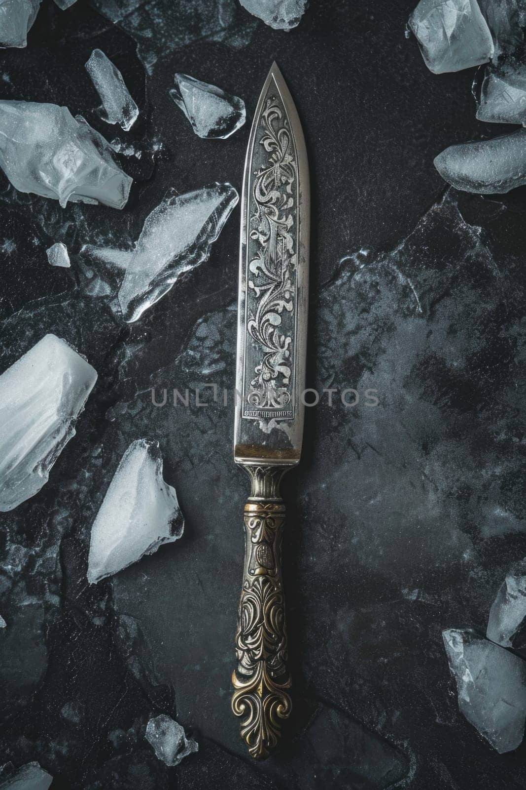 Knives made of Damascus steel on a wooden board by Lobachad