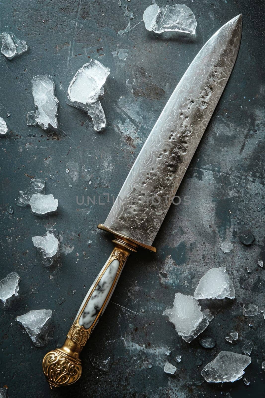 Knives made of Damascus steel on a wooden board by Lobachad