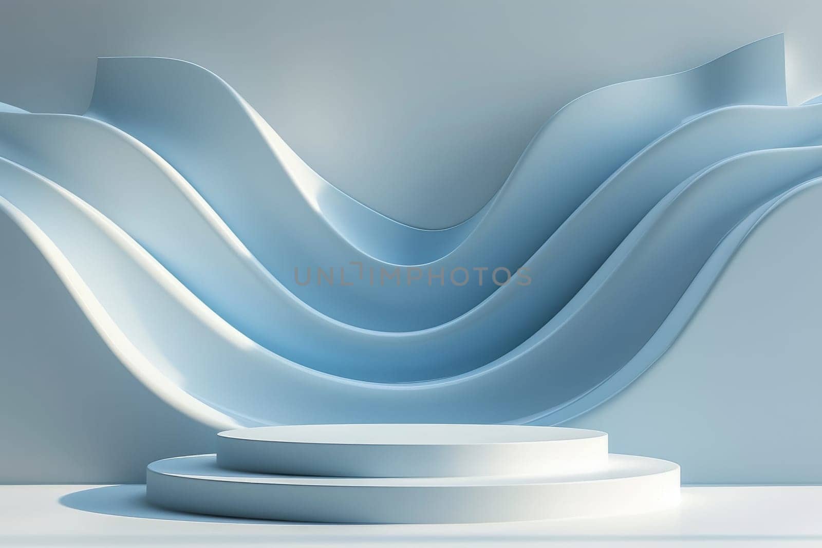 Podium and sculpture of a wave background. showcase and product concept by itchaznong