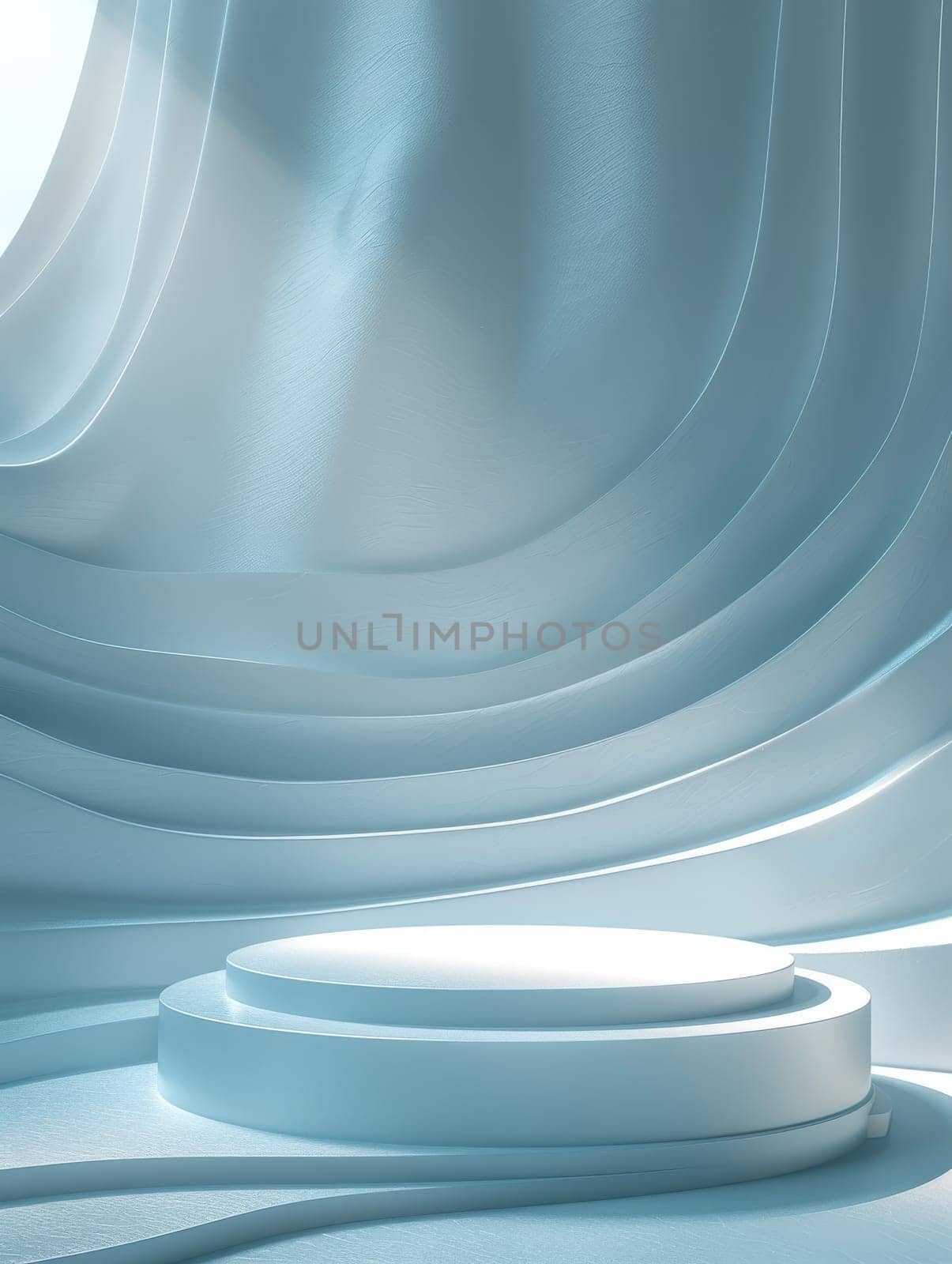 Podium and sculpture of a wave background. showcase and product concept.