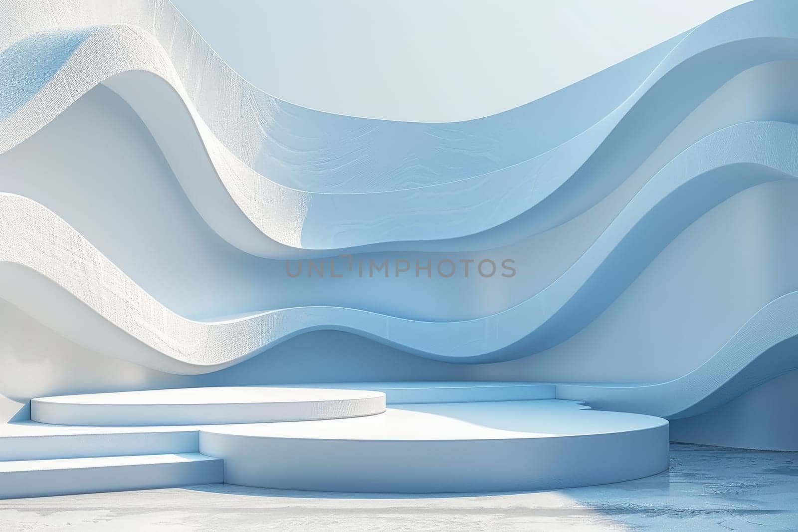 Podium and sculpture of a wave background. showcase and product concept by itchaznong