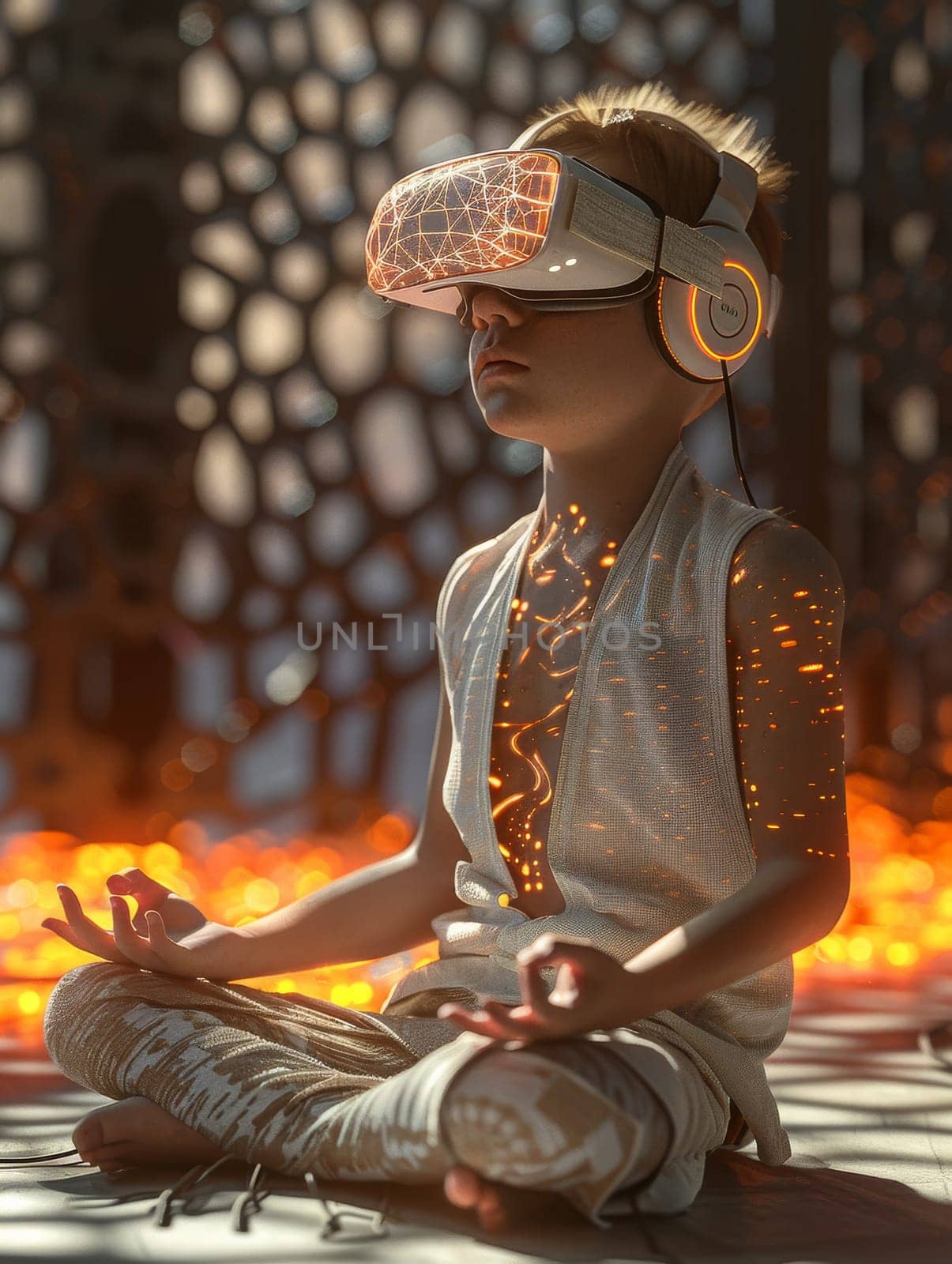 Boy wearing Virtual Reality goggles headset by itchaznong