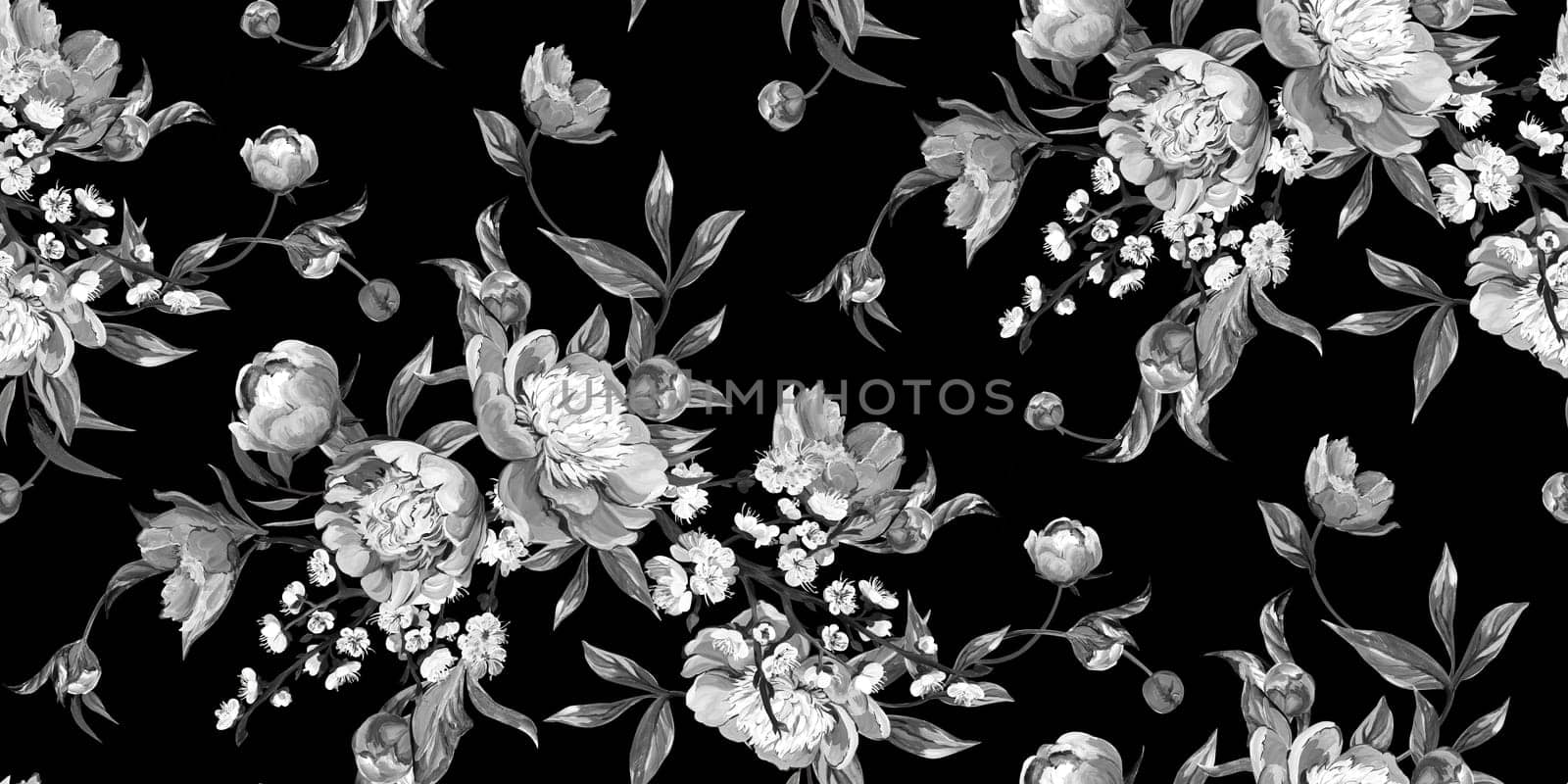 Seamless Asian oriental classical realistic pattern drawn with pink peonies in a classic oriental style for textile
