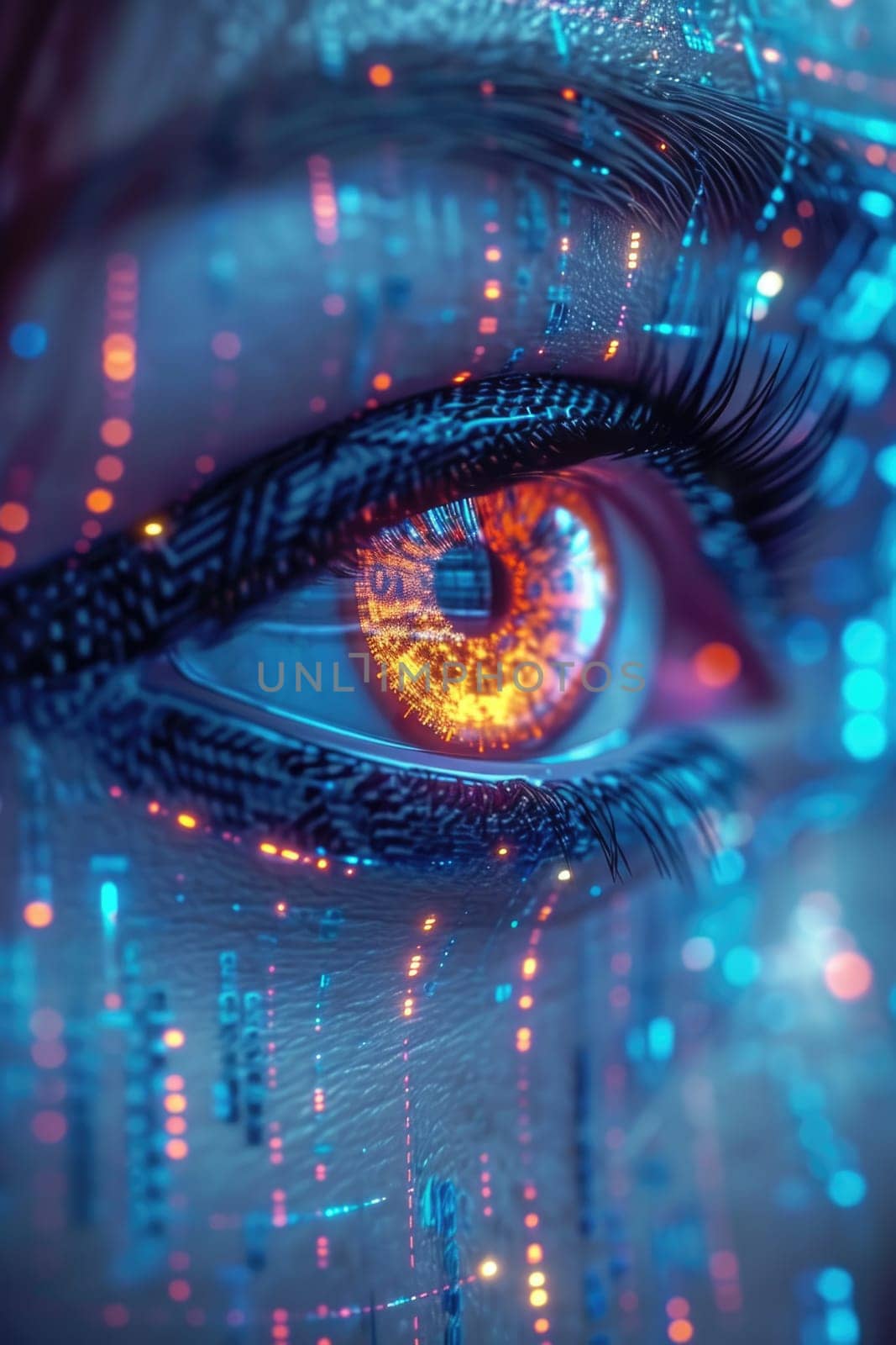 Perfect macro photography of orange eyes and perfect vision in neon light by Lobachad