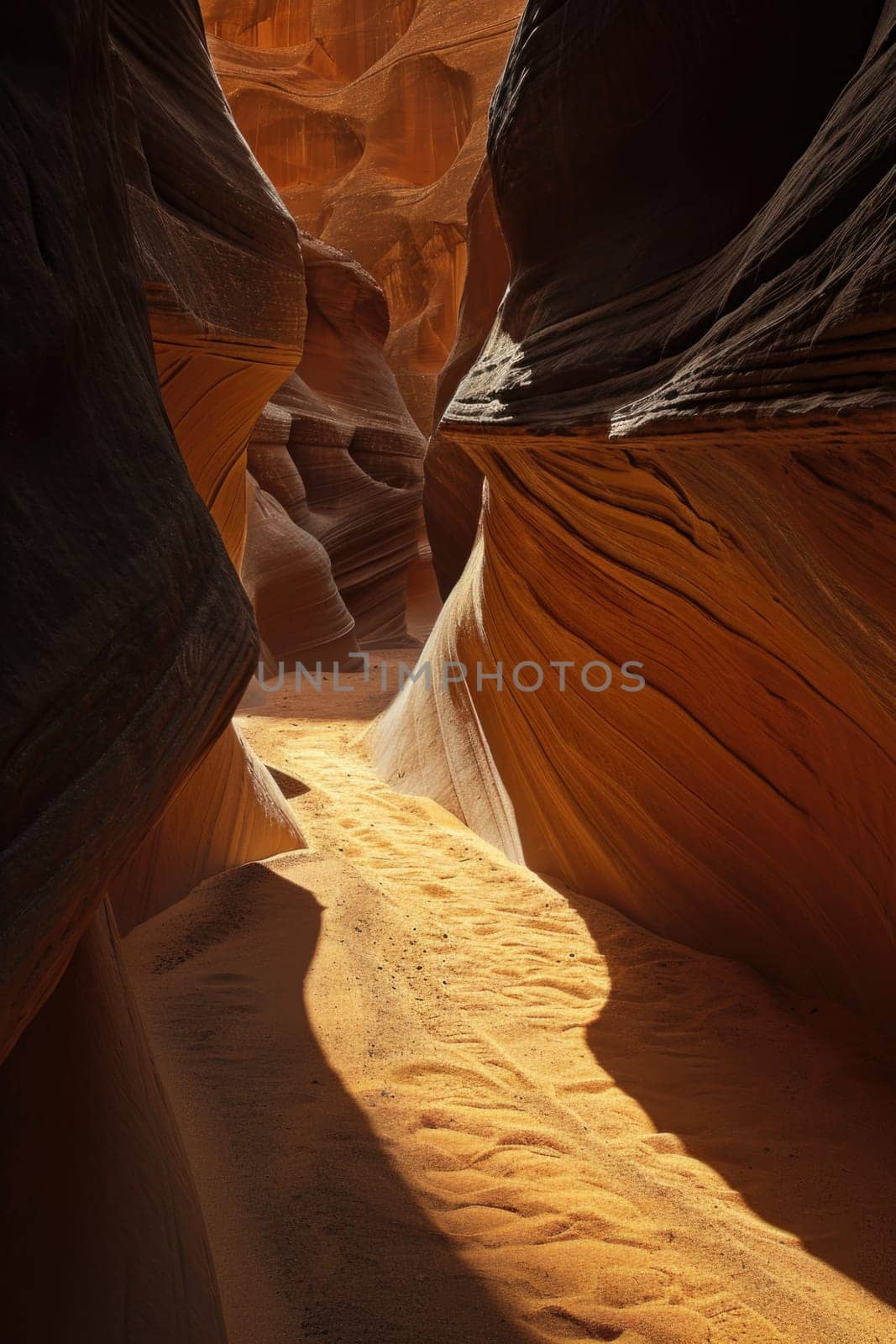 the bright colors of the ruined sandstone cliff in the canyon by Lobachad