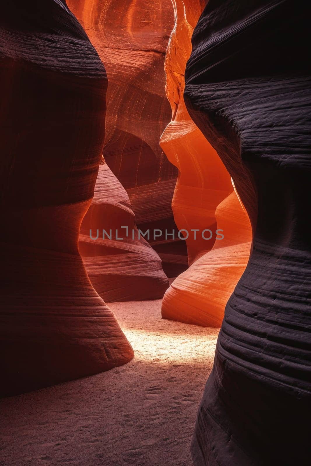 the bright colors of the ruined sandstone cliff in the canyon by Lobachad