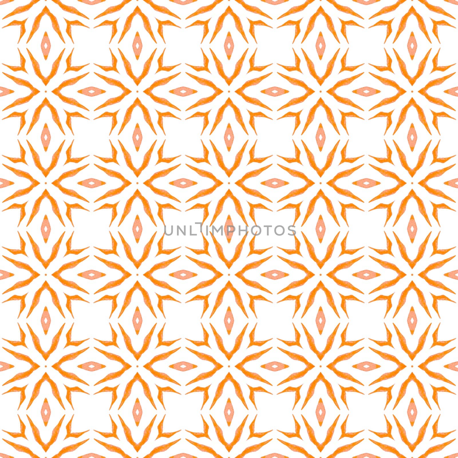 Chevron watercolor pattern. Orange captivating boho chic summer design. Green geometric chevron watercolor border. Textile ready authentic print, swimwear fabric, wallpaper, wrapping.