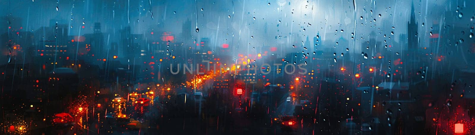 A cityscape seen through a rain-soaked window by Benzoix