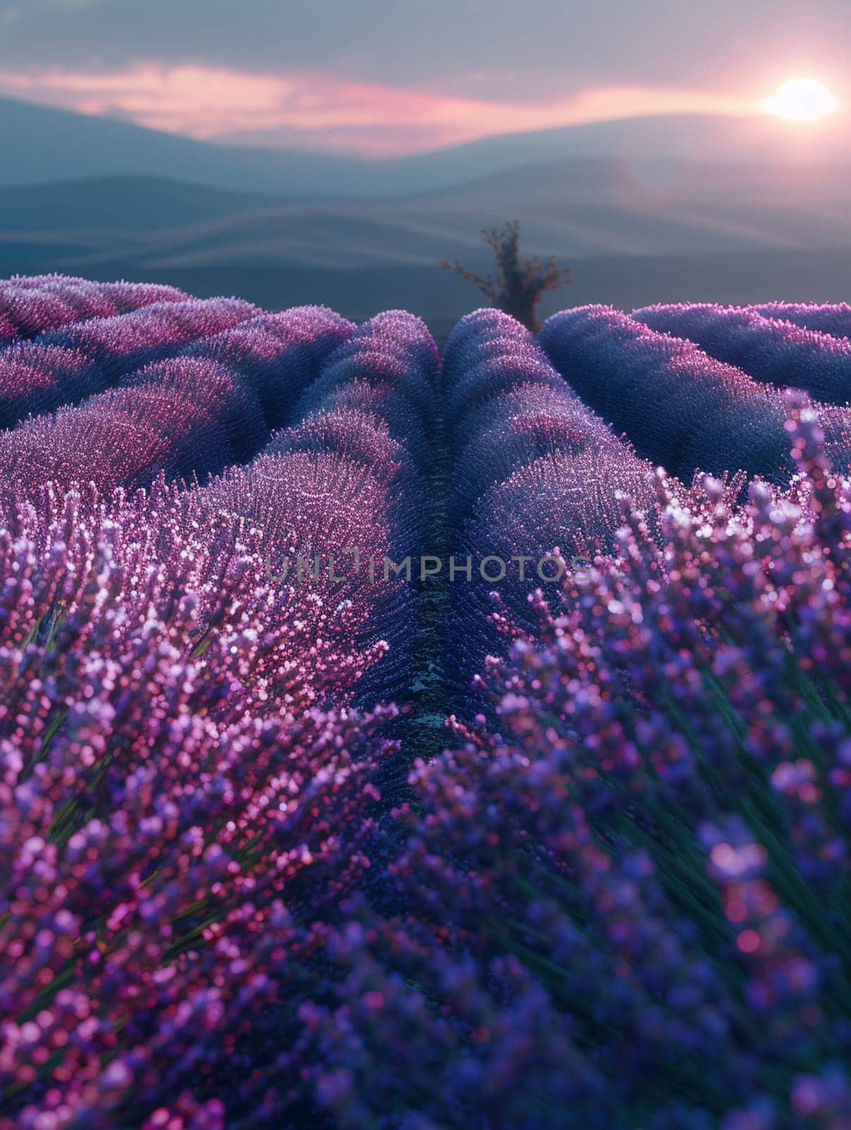 A field of lavender under a clear sky, representing calmness and natural beauty.