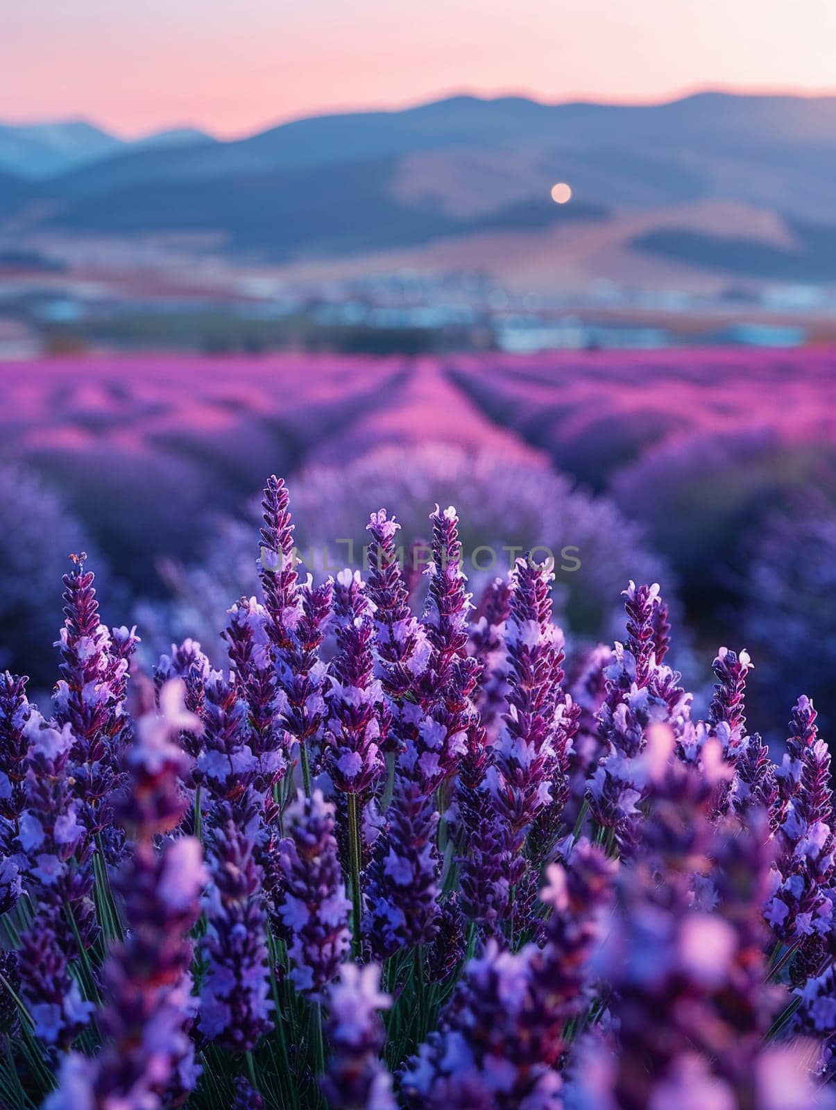 A field of lavender under a clear sky, representing calmness and natural beauty.