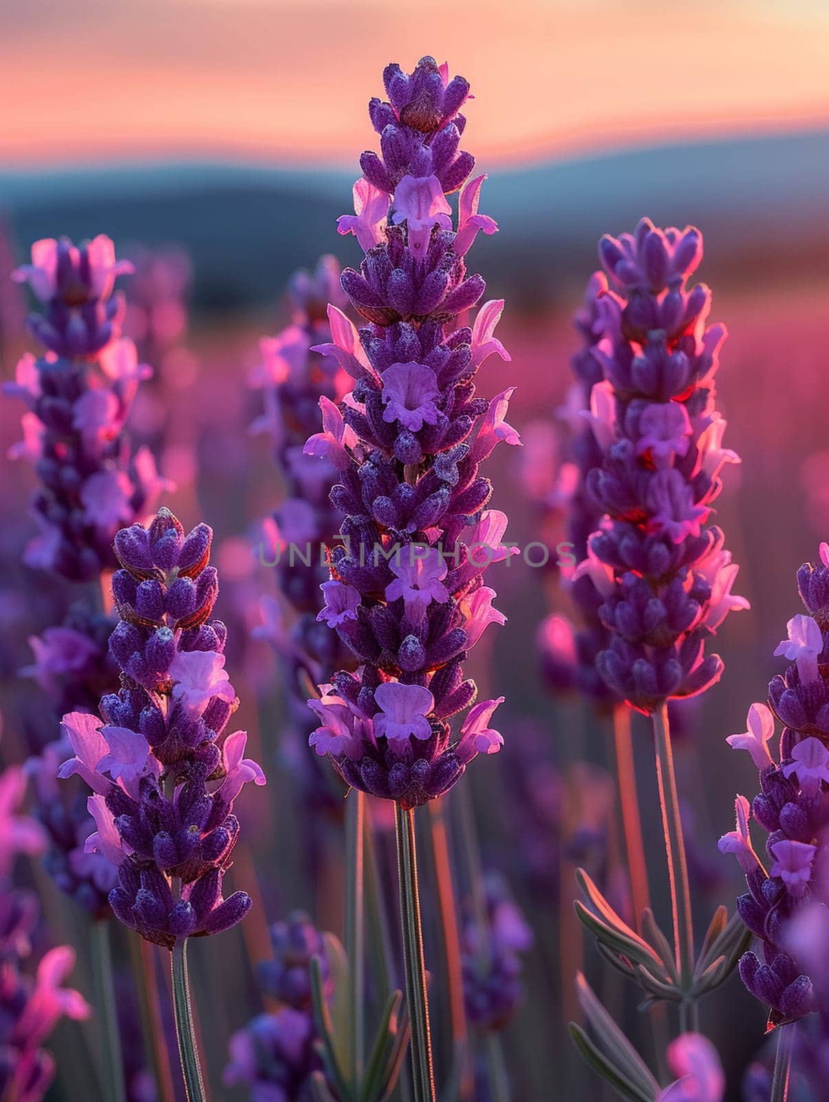 A field of lavender under a clear sky, representing calmness and natural beauty.