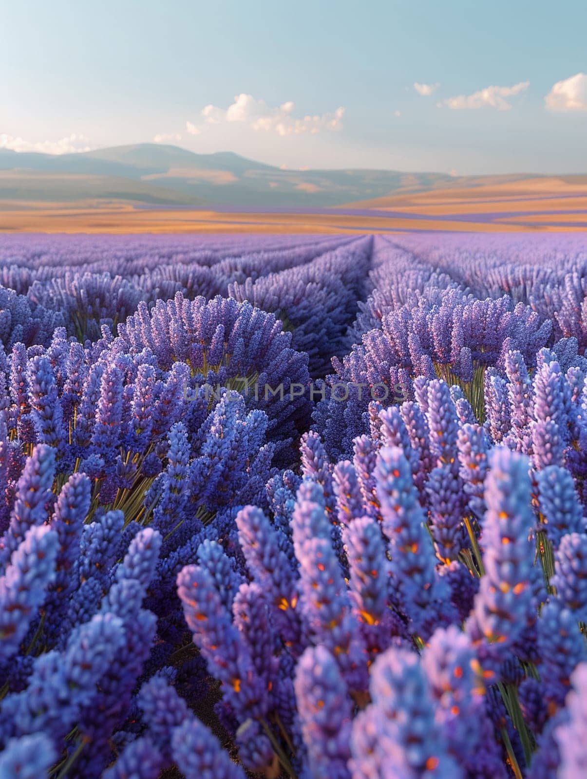 A field of lavender under a clear sky, representing calmness and natural beauty.