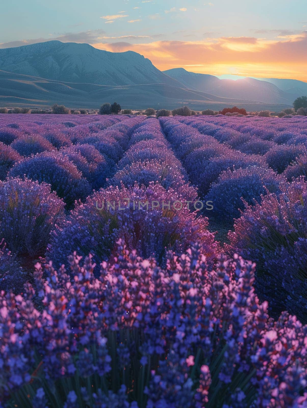 A field of lavender under a clear sky, representing calmness and natural beauty.