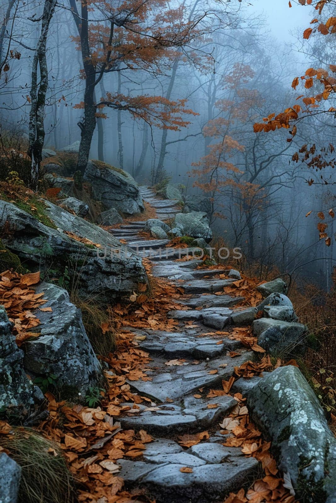 A pathway through a mystical foggy forest, inviting exploration and adventure.