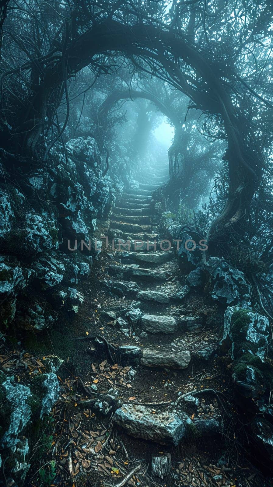 A pathway through a mystical foggy forest, inviting exploration and adventure.