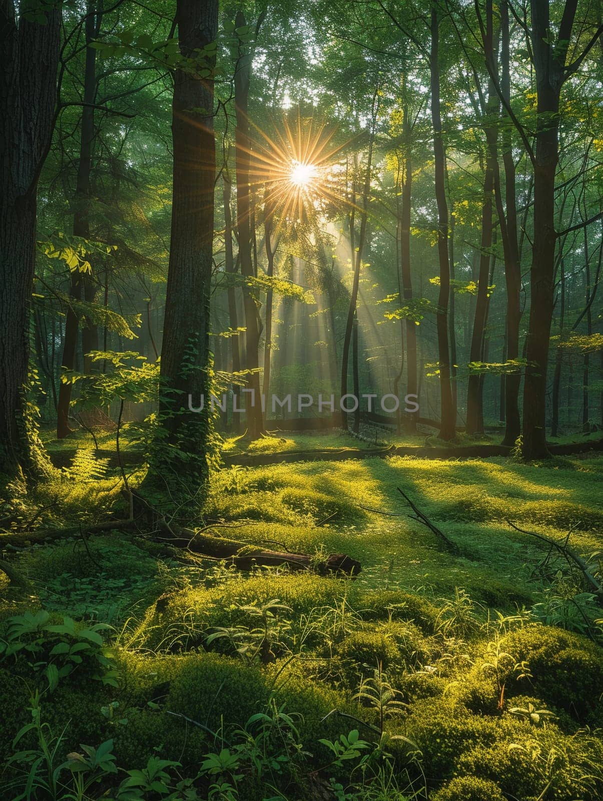 A peaceful forest clearing bathed in sunlight by Benzoix