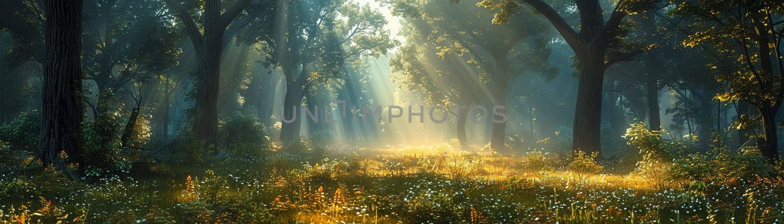 A peaceful forest clearing bathed in sunlight by Benzoix