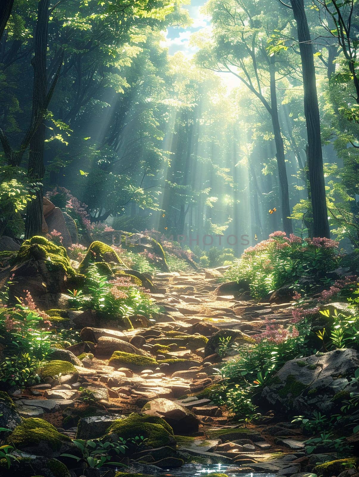 A peaceful forest clearing bathed in sunlight by Benzoix