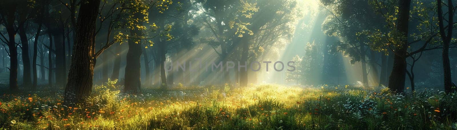 A peaceful forest clearing bathed in sunlight, offering a sanctuary in nature.