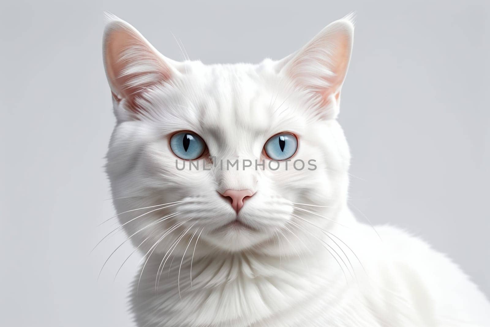 white cat isolated on a light background .