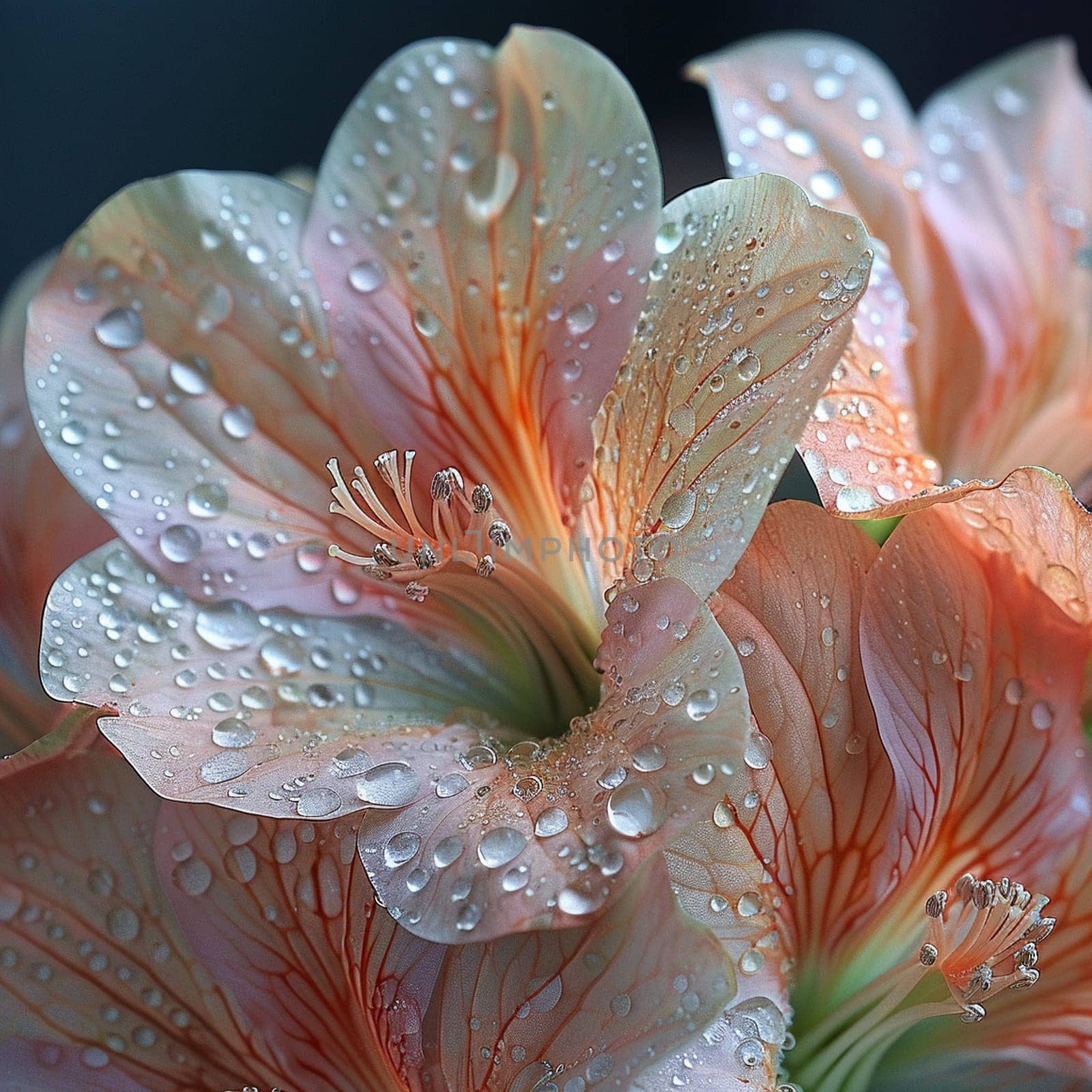 Delicate flower petals close-up with dew, for beauty and nature-inspired projects.