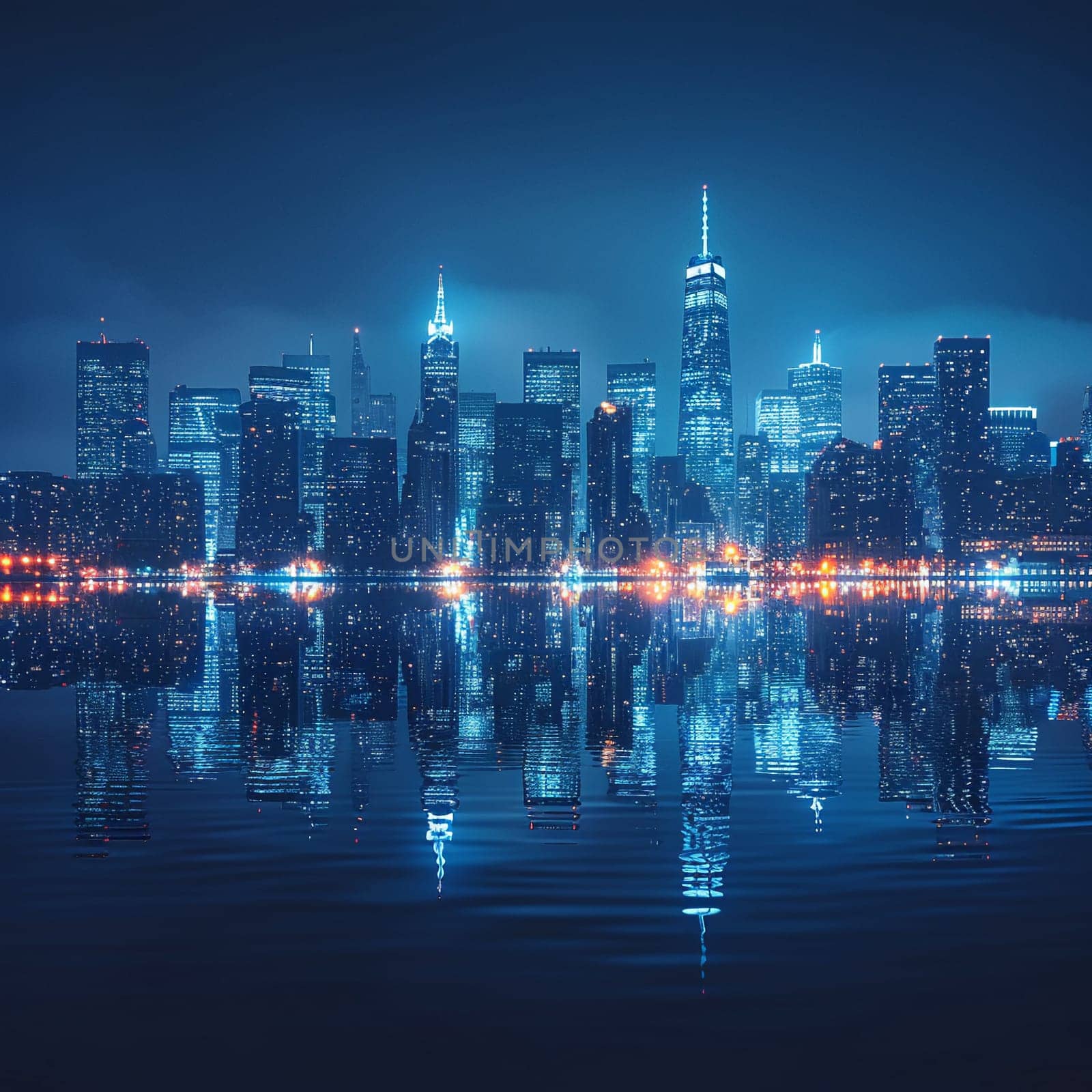 Illuminated city skyline at night by Benzoix