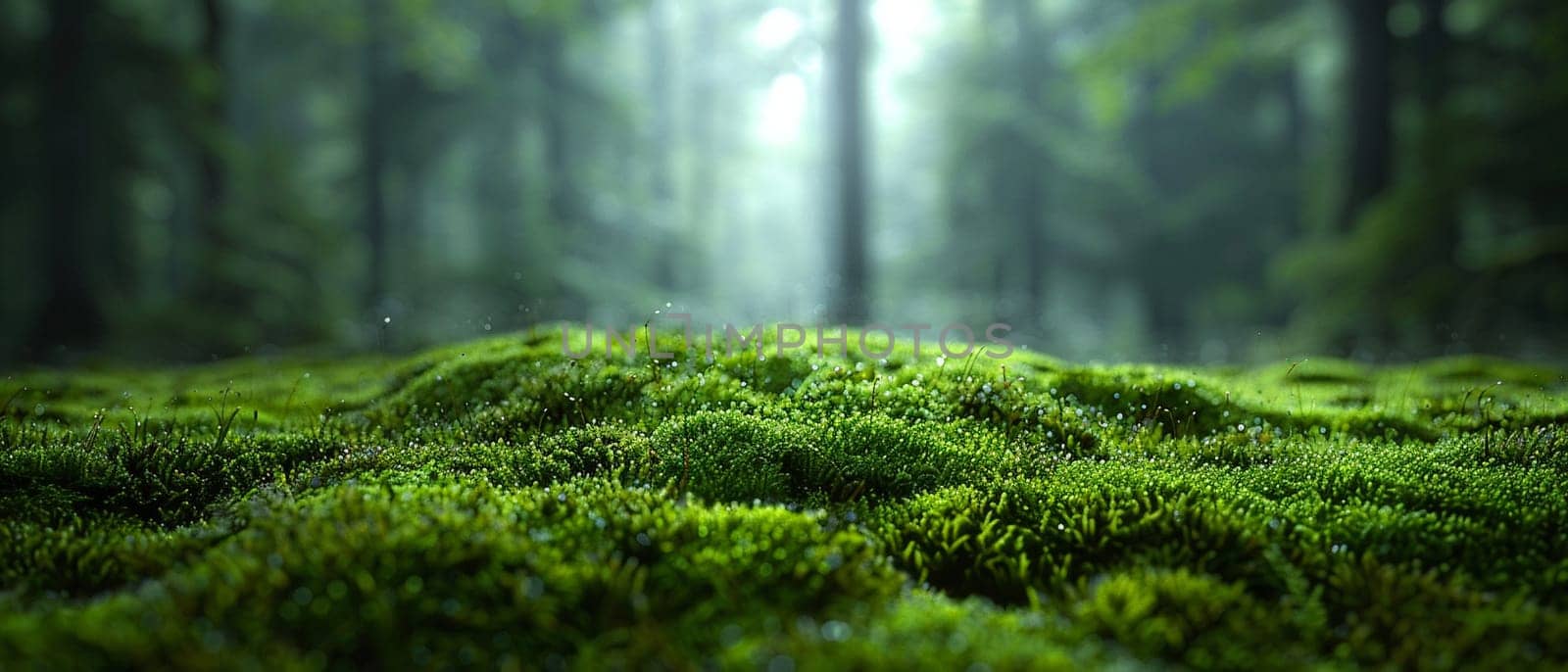 Lush green forest floor covered in moss by Benzoix