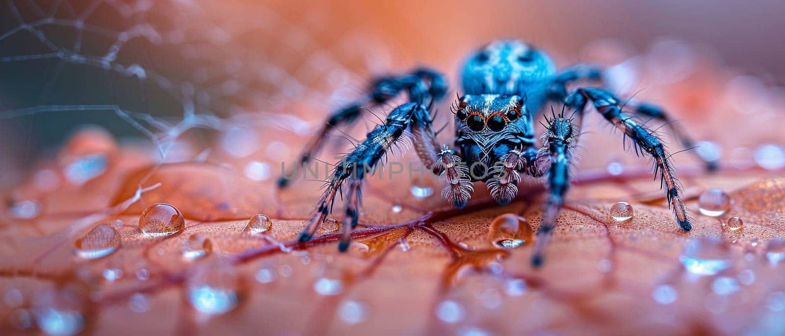 Close-up of water droplets on a spider web by Benzoix