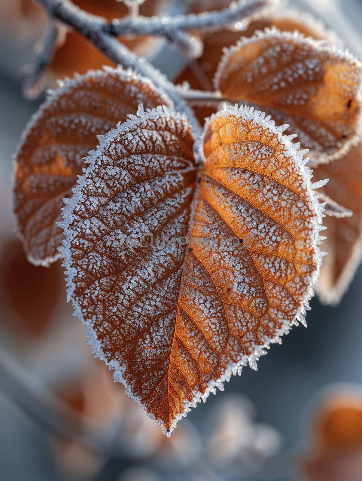 Frost patterns on a leaf in early morning by Benzoix