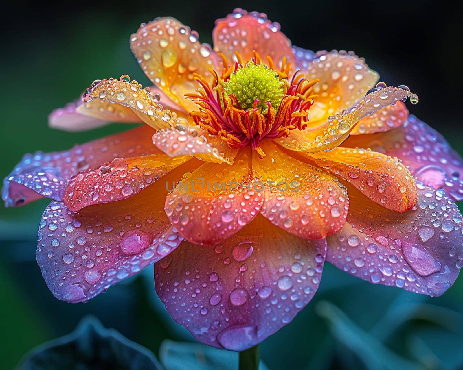 Fresh dew on a colorful garden flower, capturing the essence of spring.