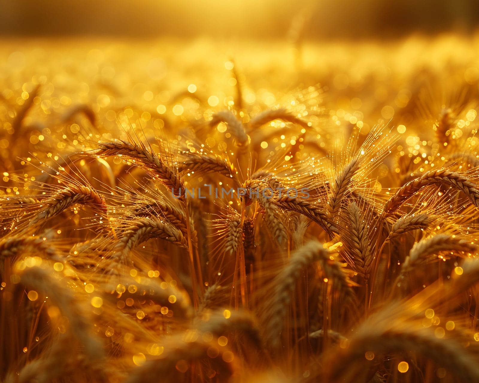 Golden wheat field swaying in the breeze, ideal for agricultural and country themes.