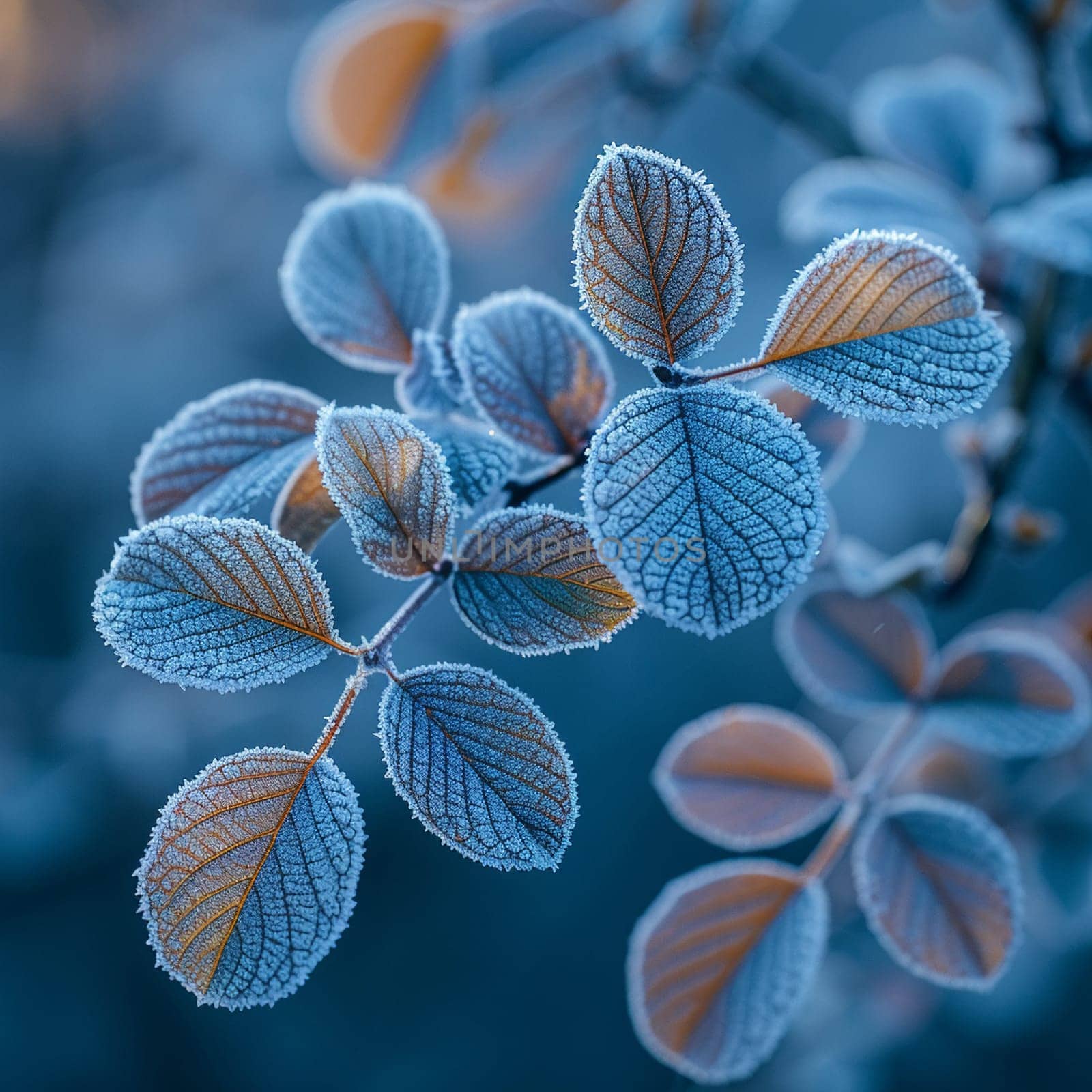 Frost-covered leaves on a brisk winter morning, symbolizing the beauty of the cold season.